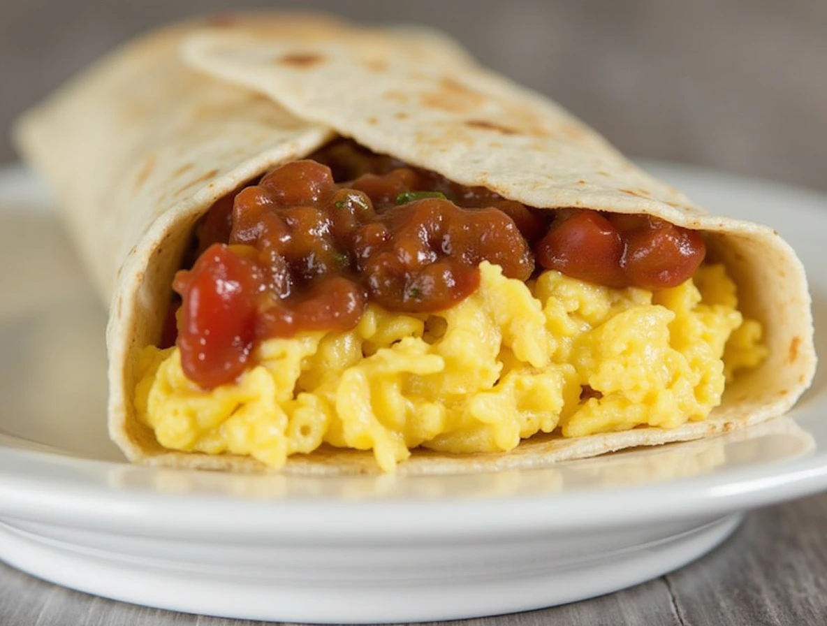 Savory Breakfast Burrito with Scrambled Eggs & Salsa Recipe Savory Breakfast Burrito with Scrambled Eggs & Salsa Recipe img 12