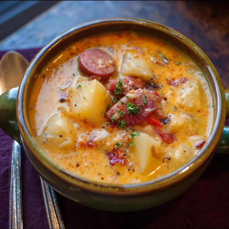 Bowl of delicious Cajun Potato Soup with spices and potatoes