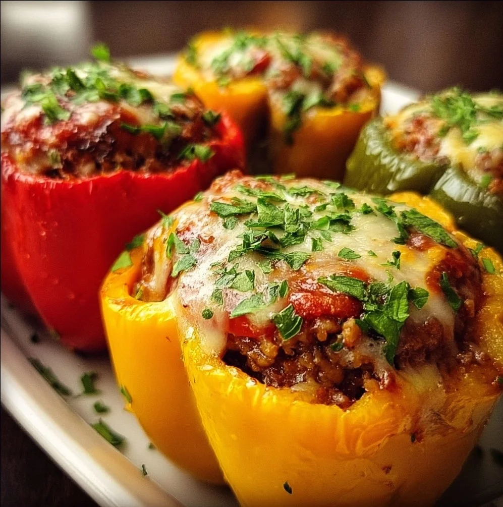 Classic stuffed peppers filled with rice, meat, and spices