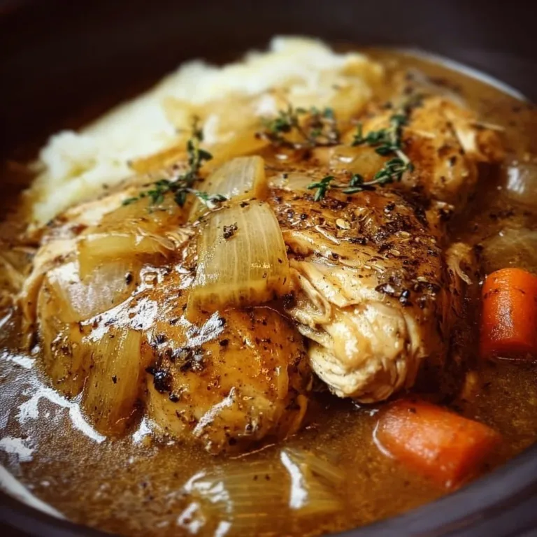 Crockpot Chicken and Gravy dish served with rice and vegetables