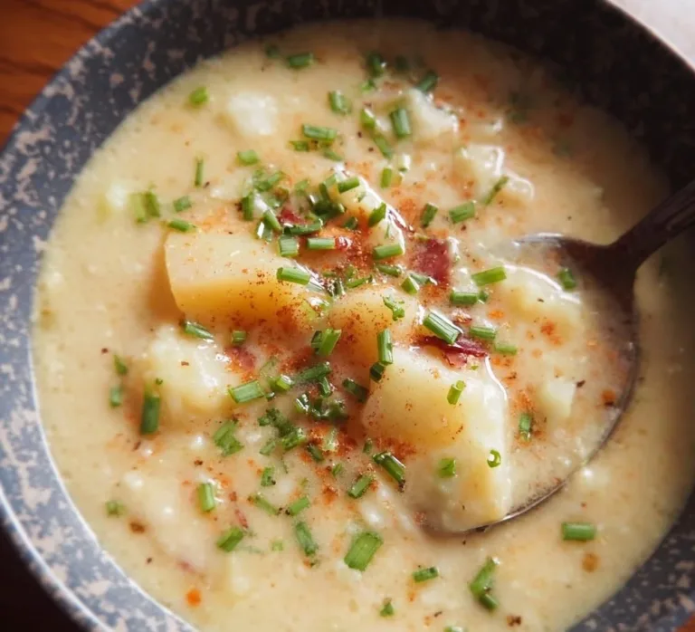 Crockpot potato soup made with frozen potatoes in a bowl