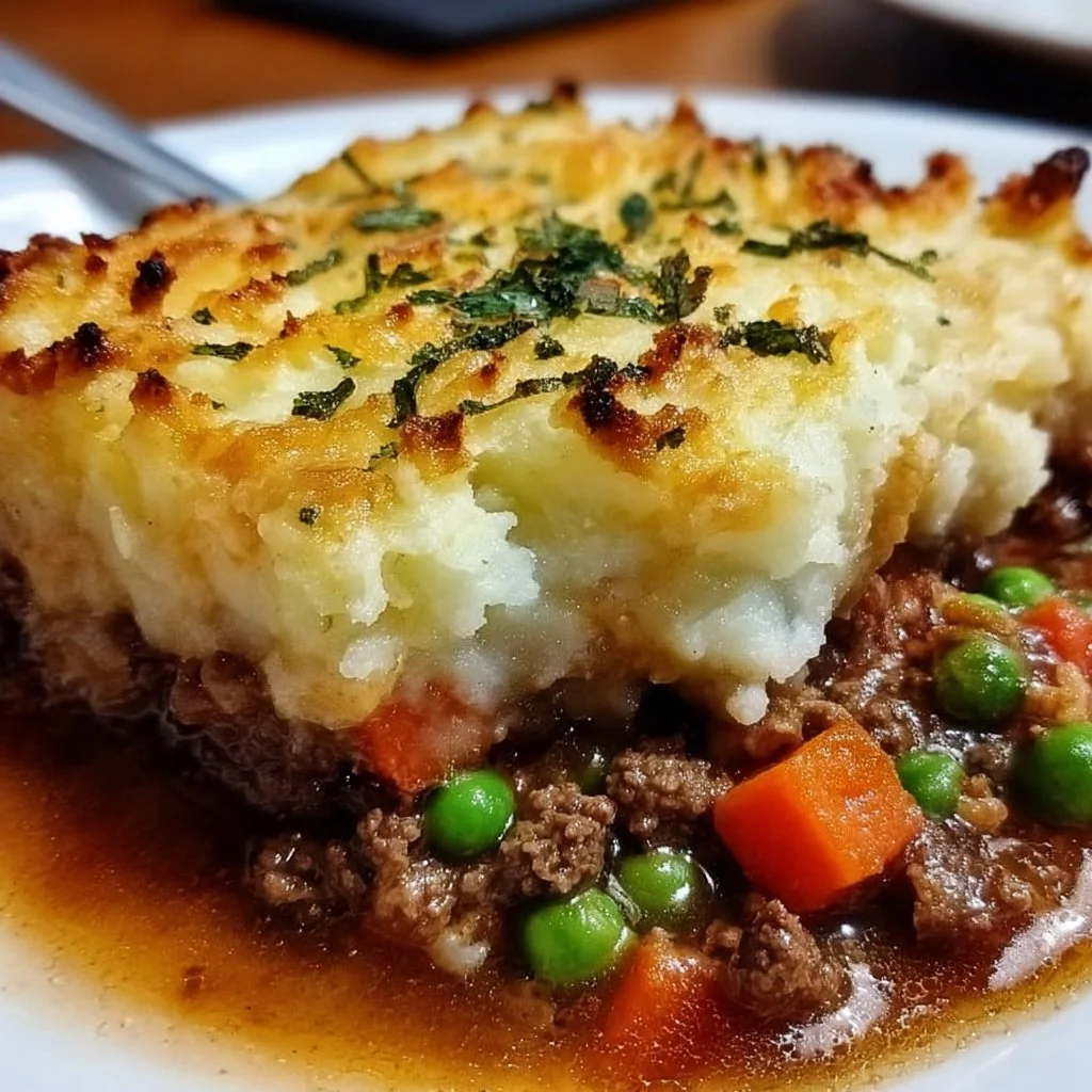 Easy Shepherd's Pie Casserole topped with mashed potatoes and ground meat