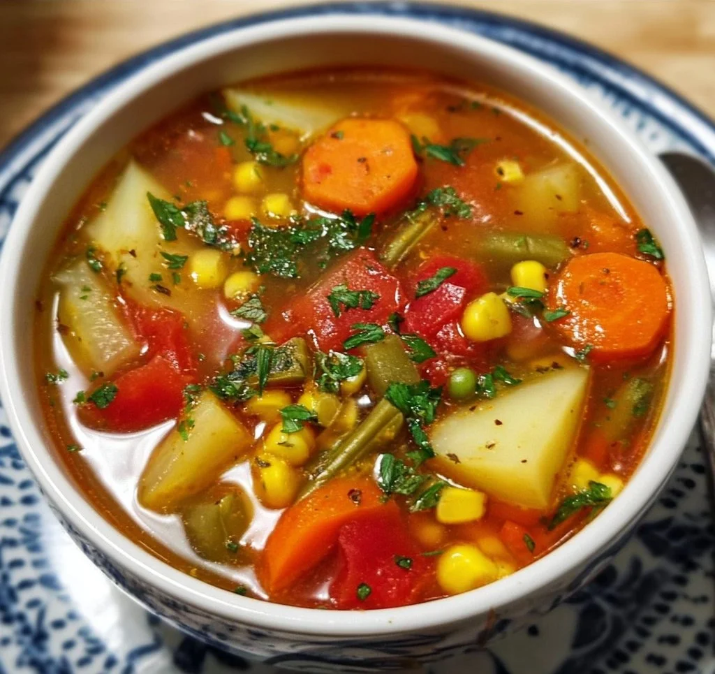 Easy Vegetable Soup vegetable soup Bowl of easy vegetable soup with fresh vegetables and herbs