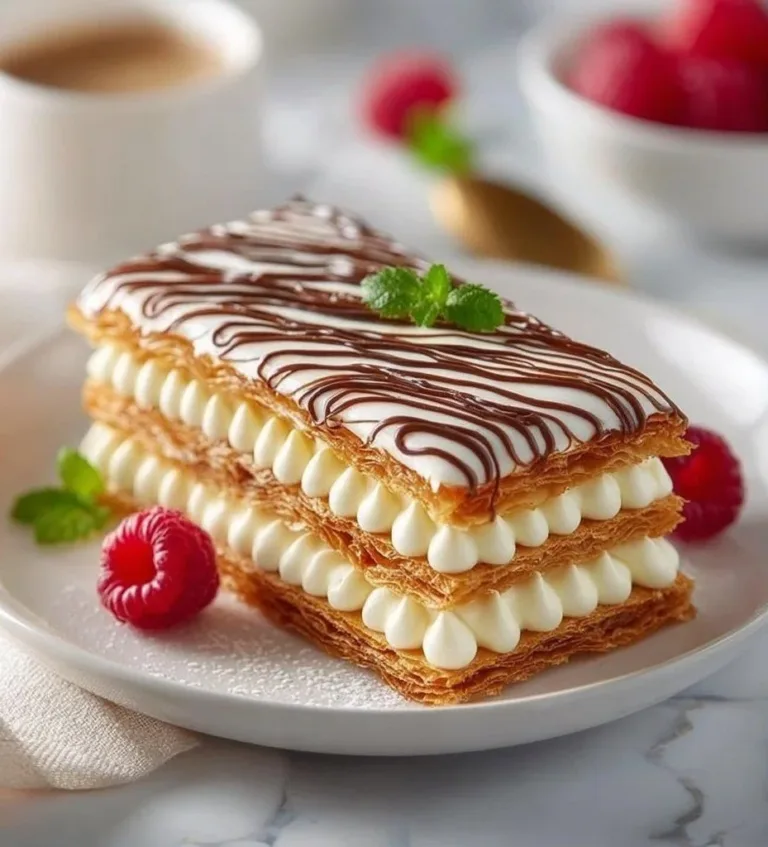 Delicious French Napoleon dessert with layers of flaky pastry and cream.