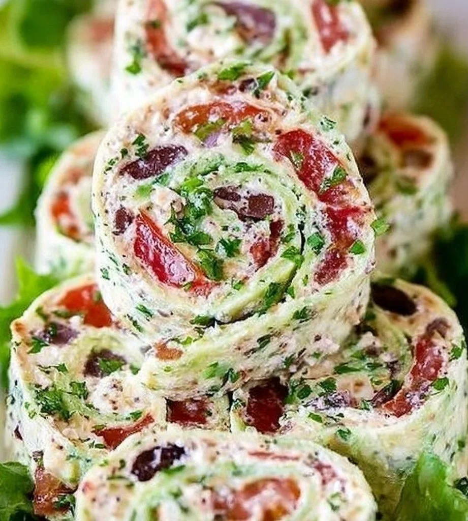 Creamy Greek Salad Pinwheels Greek salad Creamy Greek Salad Pinwheels