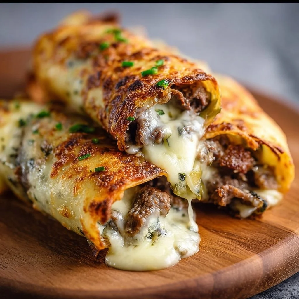 Keto Philly Cheesesteak Rolls served on a plate with toppings