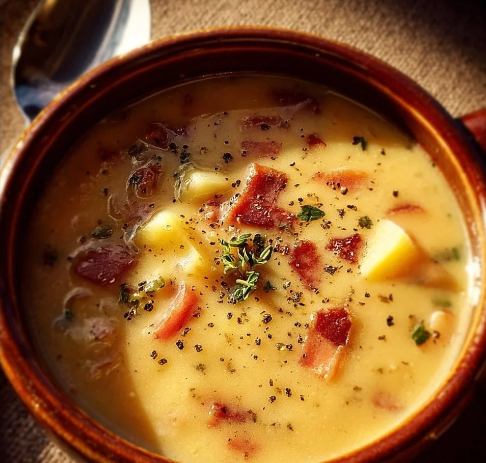 Outback Potato Soup potato soup Bowl of Outback potato soup garnished with herbs and spices