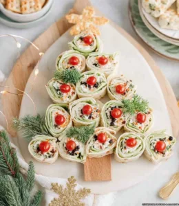 Festive pinwheel Christmas tree appetizer ready for the holiday celebration