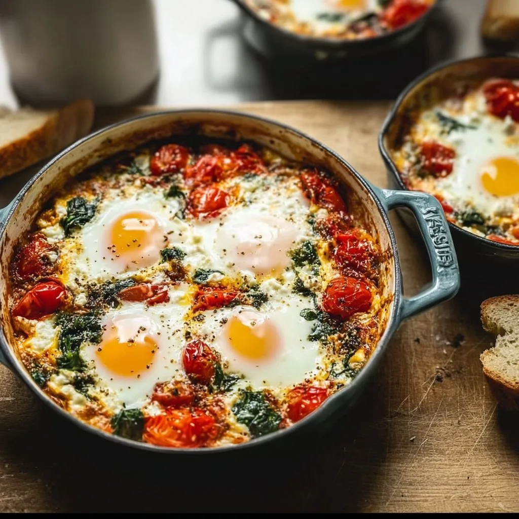 Baked Feta Eggs with Tomatoes and Spinach baked feta eggs Baked Feta Eggs with Tomatoes and Spinach