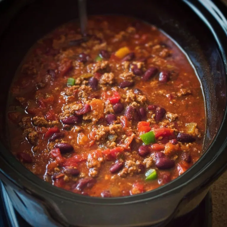 A hearty bowl of slow cooker chili with beans and spices
