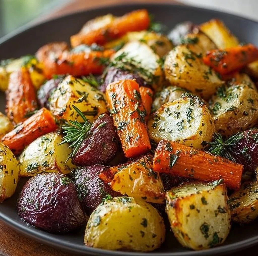 Garlic Herb Roasted Veggies roasted veggies Colorful garlic herb roasted veggies served in a bowl