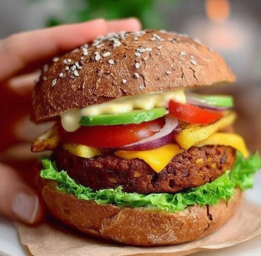 Hearty Vegan Black Bean Burger black bean burger A delicious and hearty vegan black bean burger with fresh toppings