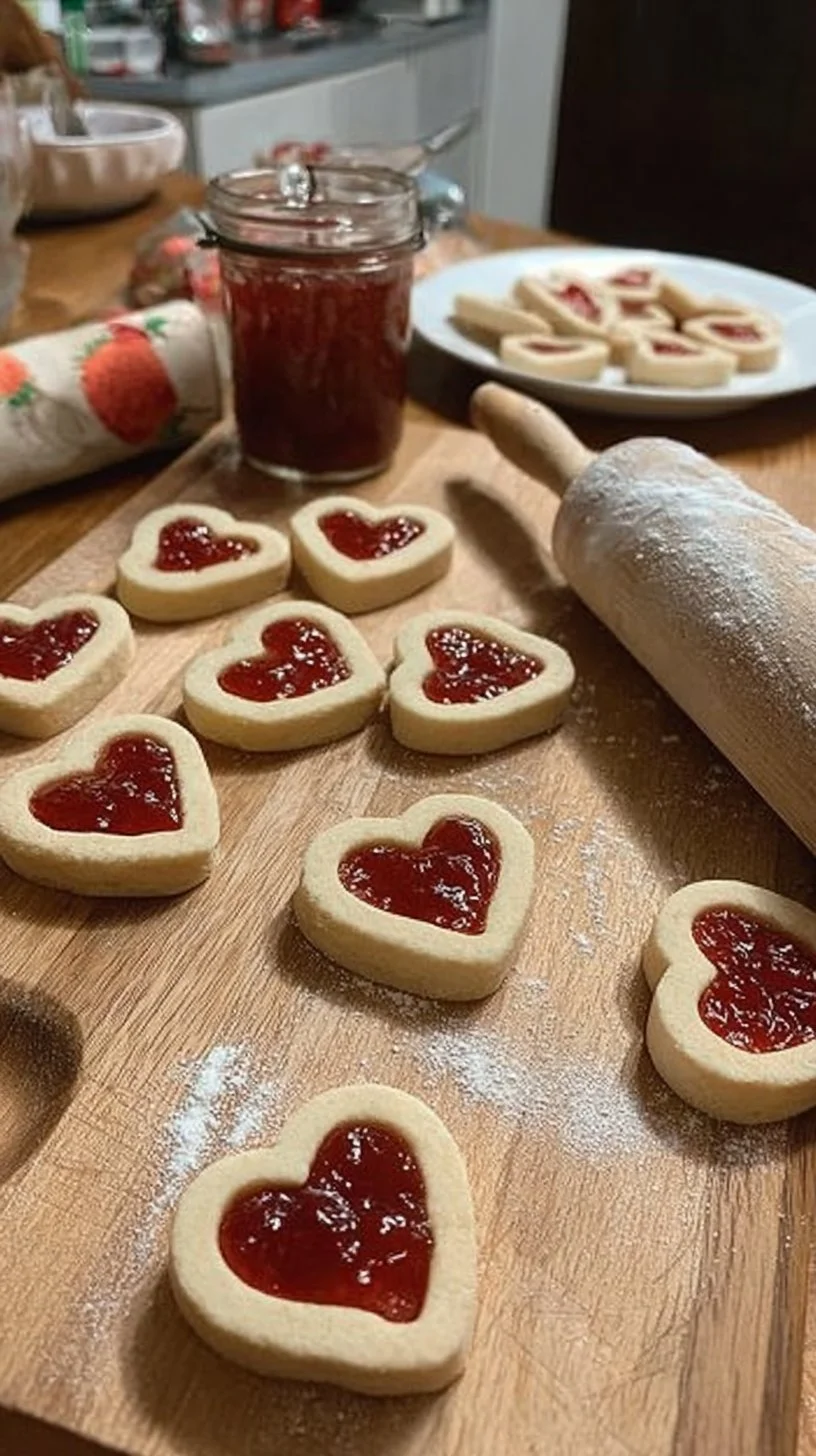 Linzer Strawberry Heart Cookies