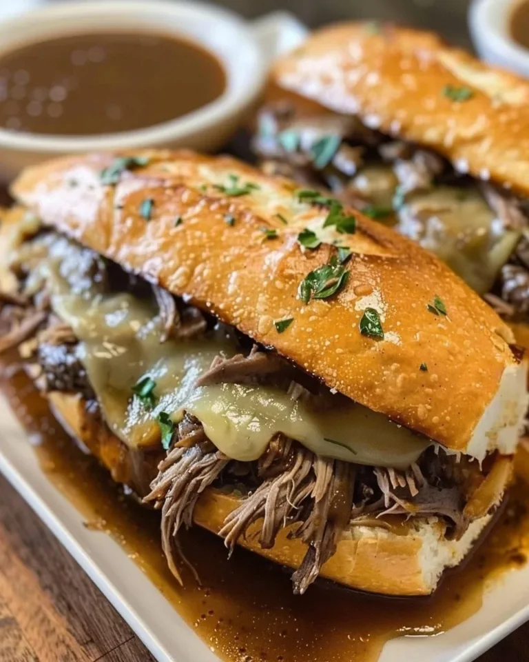 Crockpot French Dip Sandwiches French dip sandwiches Delicious Crockpot French Dip Sandwiches served on a plate