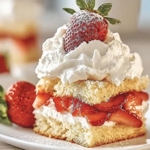Quick Classic Strawberry Shortcake strawberry shortcake Delicious homemade strawberry shortcake topped with fresh strawberries and whipped cream