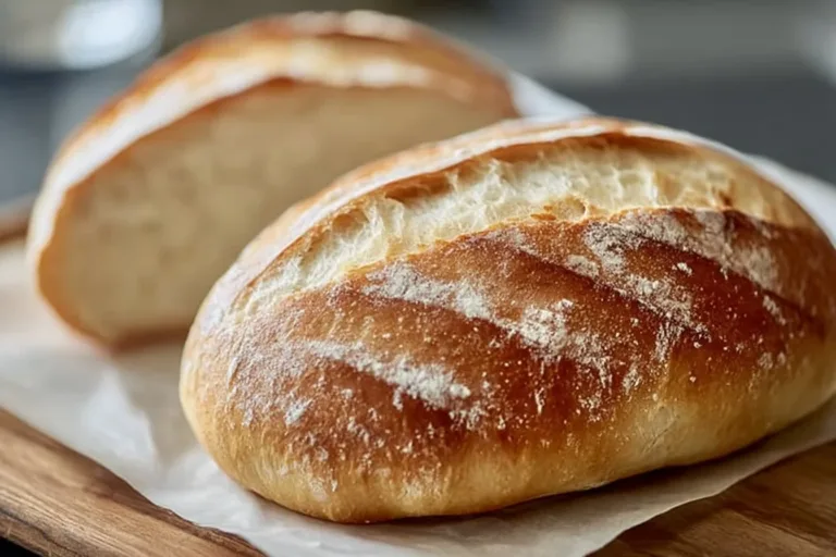 Loaves of Quick Sourdough Discard French Bread on a wooden cutting board.
