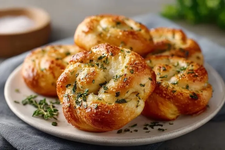 Freshly baked sourdough garlic knots served warm with herbs
