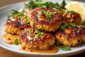 Delicious Asian tuna cakes served with dipping sauce