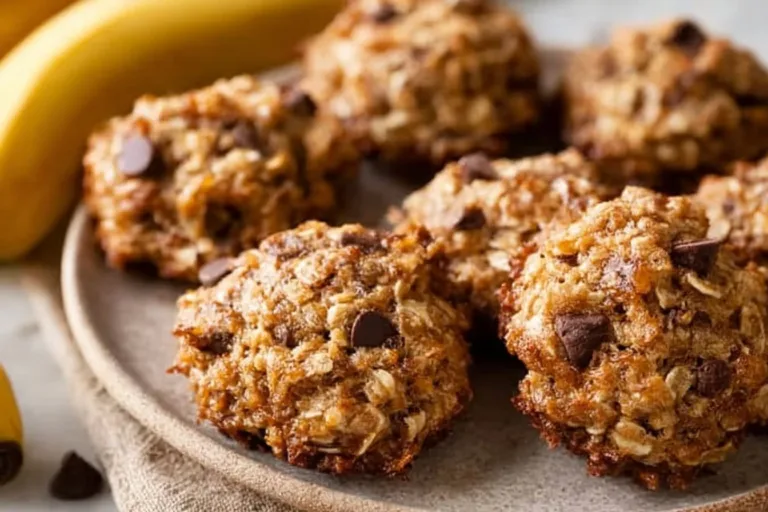 Banana Oatmeal Cookies blueberry yogurt bites Homemade Banana Oatmeal Cookies on a plate, healthy snack option.
