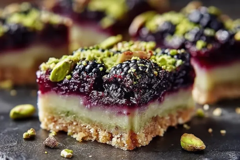 Blackberry Pistachio Dream Bars: Irresistible Homemade Bliss Cranberry Pistachio Shortbread Delicious Blackberry Pistachio Dream Bars on a wooden table