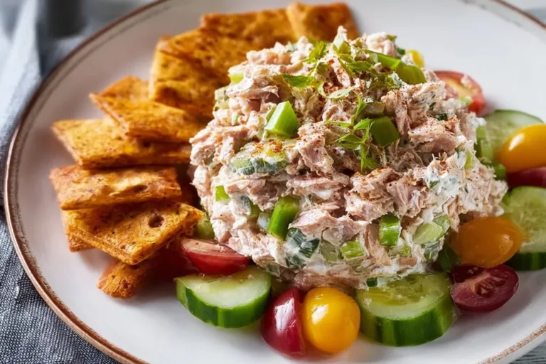 Blended Cottage Cheese Tuna Salad served in a bowl with fresh ingredients