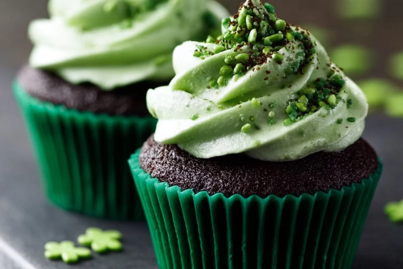 Green Velvet Cupcakes Green Velvet Cupcakes A tempting green velvet cupcake topped with cream cheese frosting and sprinkles.