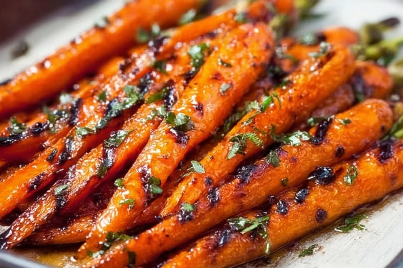 Grilled and Glazed Carrots Recipe grilled carrots Delicious grilled carrots glazed with a sweet sauce, served in a bowl.