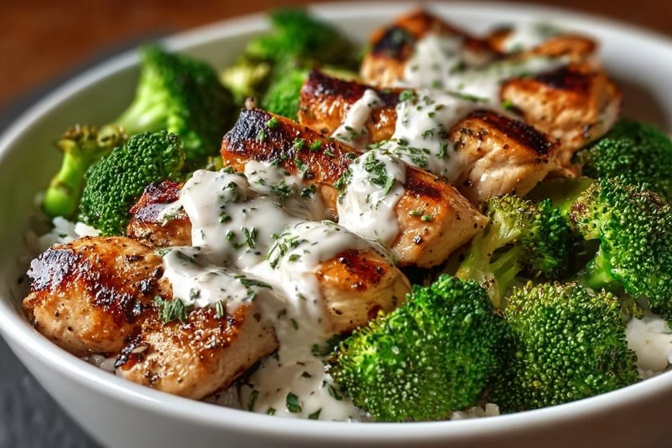 Grilled Chicken and Broccoli Bowls with Creamy Garlic Sauce Grilled Chicken Grilled Chicken and Broccoli Bowls with Creamy Garlic Sauce