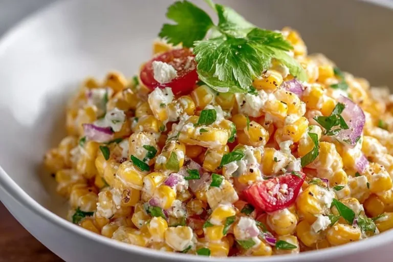 Healthy Street Corn Salad with Greek Yogurt Lime Jello Cookies Healthy street corn salad with Greek yogurt in a colorful bowl.