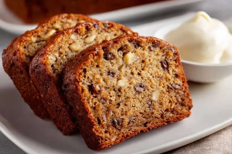 High Protein Banana Bread potato cakes Slice of high protein banana bread topped with nuts and banana slices