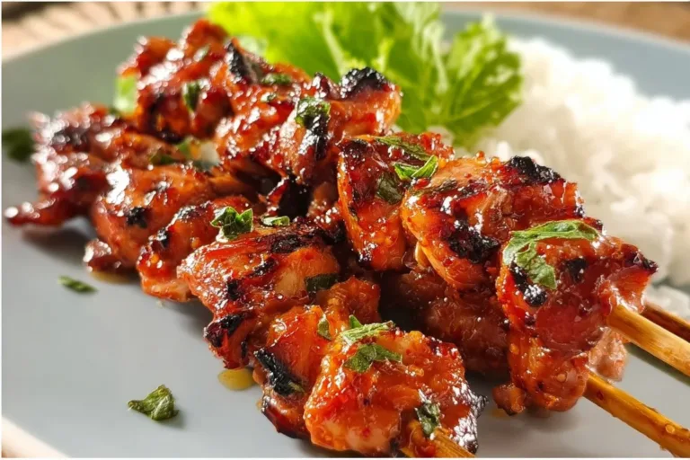 Korean Chicken Skewers Chicken Caesar Delicious Korean Chicken Skewers on a grill, garnished with sesame seeds and green onions.