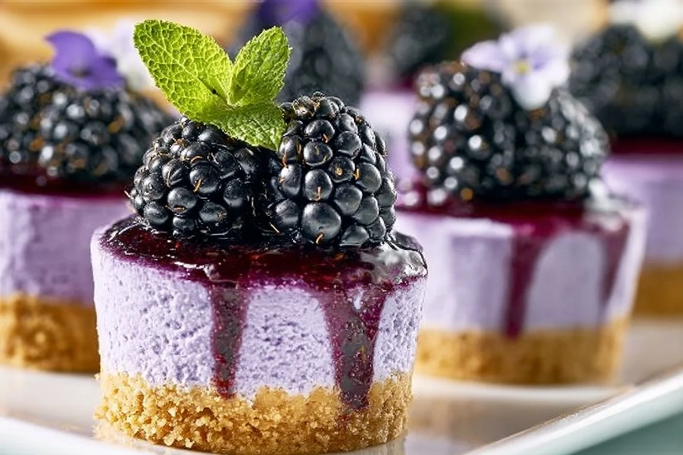 Mini Blackberry Lavender Cheesecakes