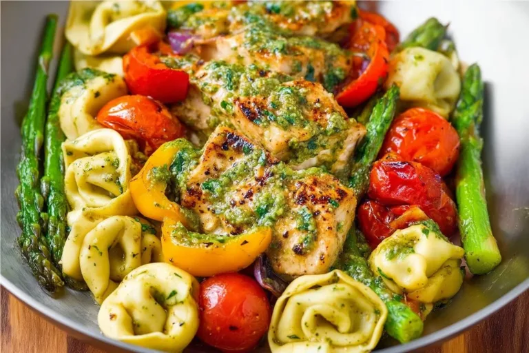 One-Pan Pesto Chicken with Tortellini and Fresh Veggies Recipe