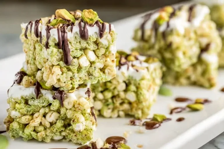Pistachio Rice Krispie Treats blueberry yogurt bites Delicious Pistachio Rice Krispie Treats served on a plate.