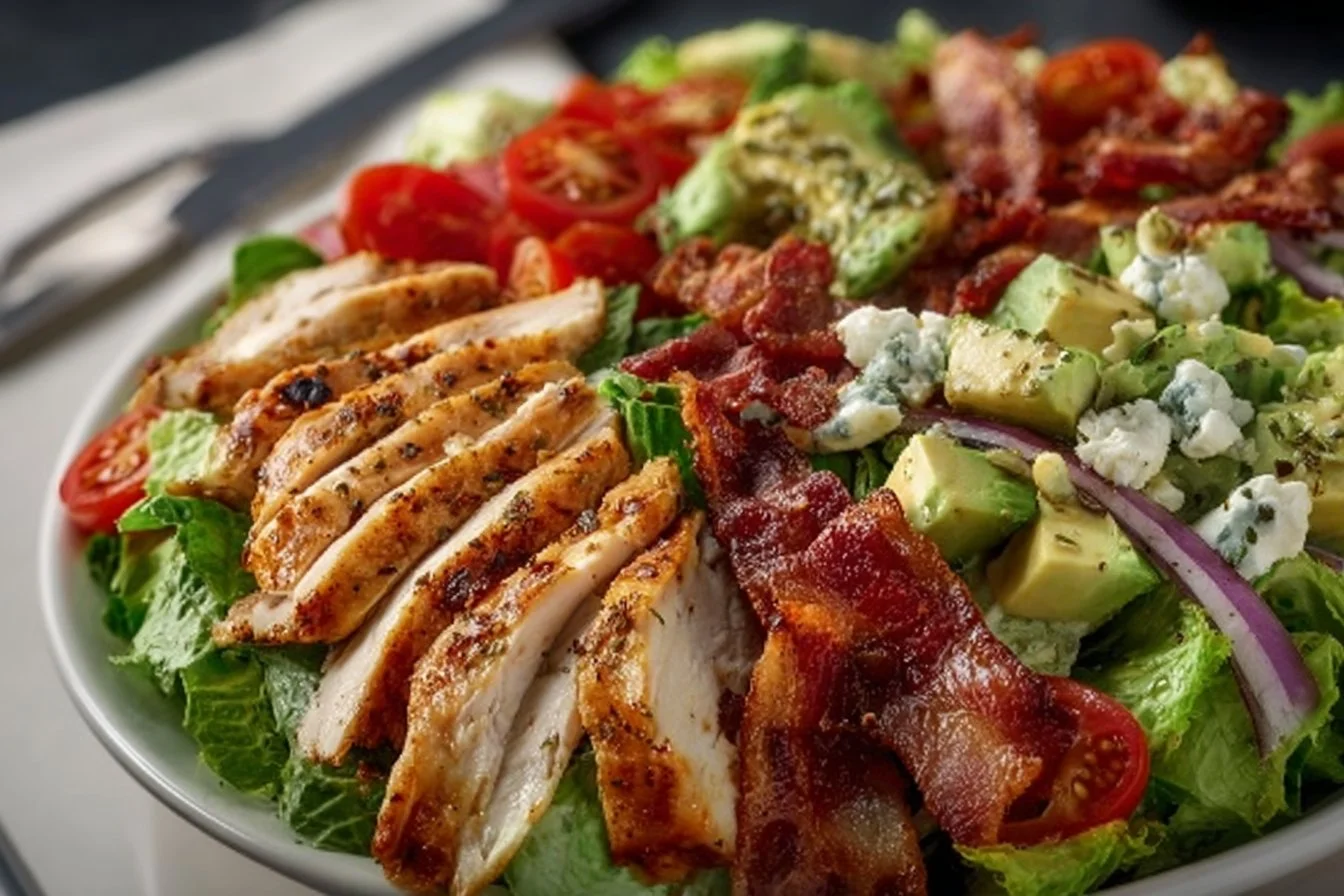 Savory BLT Chicken Salad BLT chicken salad Savory BLT chicken salad with bacon, lettuce, and tomatoes on a plate