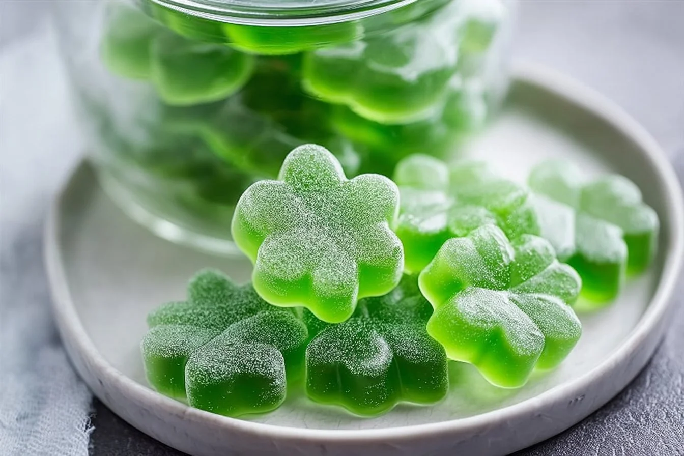 Shamrock Homemade Gummies with Jello homemade gummies Homemade Shamrock gummies made with Jello, perfect for St. Patrick's Day.