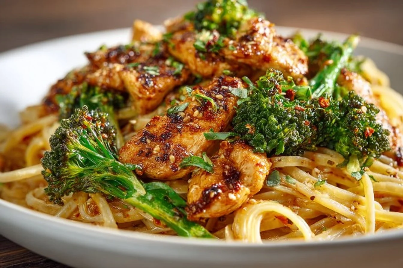 Spicy Garlic Chicken and Broccoli Noodle Bowls