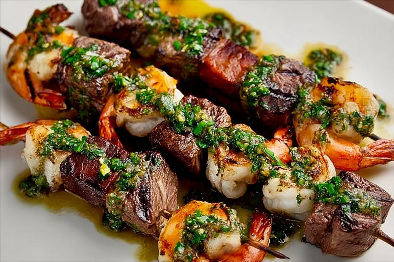 Surf and Turf Kebabs with Chimichurri Sauce