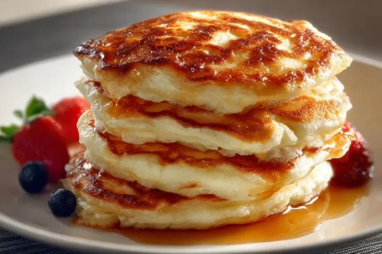 Ultimate Fluffy Greek Yogurt Pancakes potato cakes Fluffy Greek yogurt pancakes stacked on a plate with fresh berries
