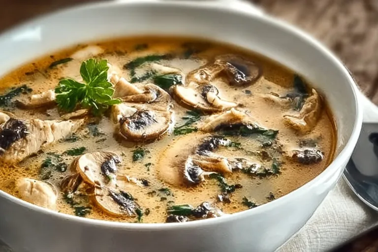 Bowl of clean chicken mushroom soup perfect for cozy nights