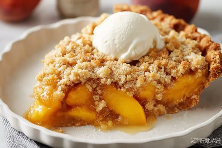 Delicious homemade Peach Crumble dessert with fresh peaches and crumbly topping.