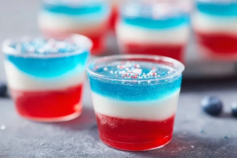 Red white and blue Drinks Jello shots peach lemonade Red, white, and blue Jello shots for festive celebrations and summer parties