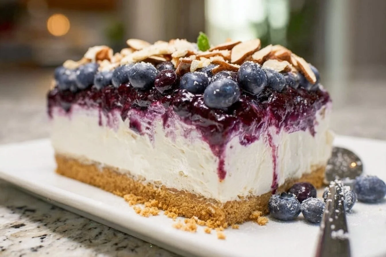 Blueberry Lush blueberry lush Delicious blueberry lush dessert featuring creamy layers and fresh blueberries.