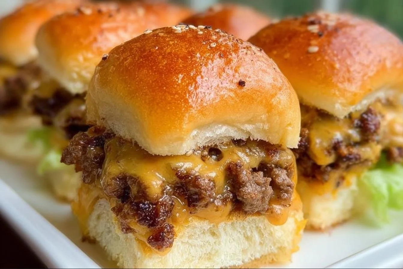 Cheeseburger Sliders cheeseburger sliders Juicy cheeseburger sliders served with toppings.