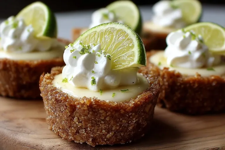 No-bake mini key lime pies on a white plate with lime slices
