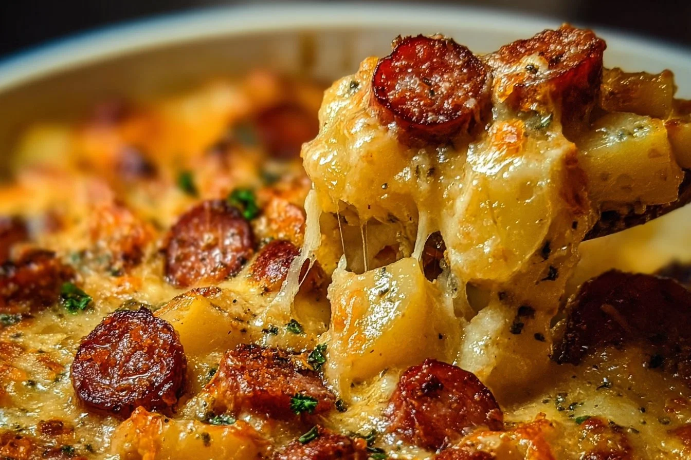 Kielbasa Sausage Cheesy Potato Casserole