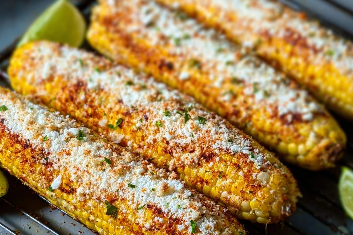 Mexican Street Corn (Elote) Mexican Street Corn Delicious Mexican Street Corn (Elote) with cheese, chili, and lime toppings.