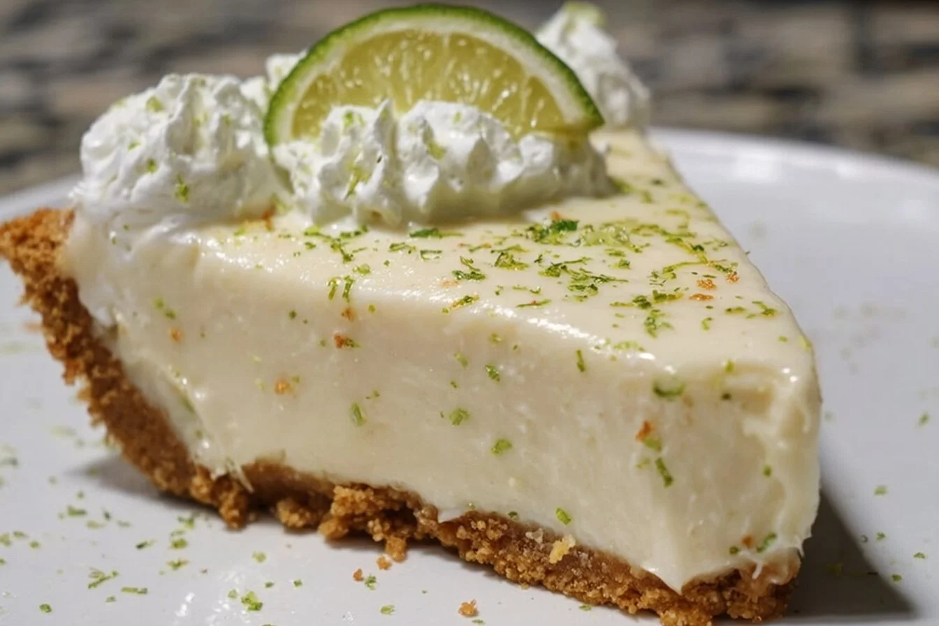 No Bake Key Lime Pie with Condensed Milk key lime pie No Bake Key Lime Pie made with condensed milk garnished with lime slices