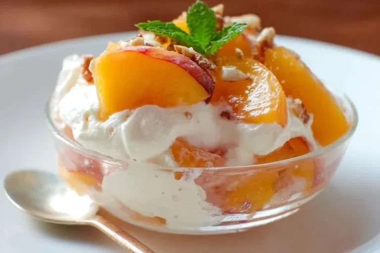 Peach Dessert Salad key lime pie Delicious Peach Dessert Salad with fresh peaches, cream, and nuts