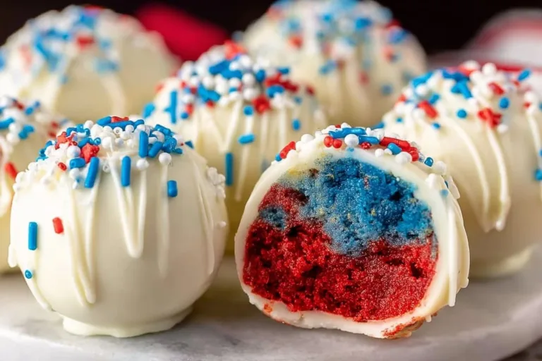 Delicious red, white, and blue cake balls for festive celebrations.